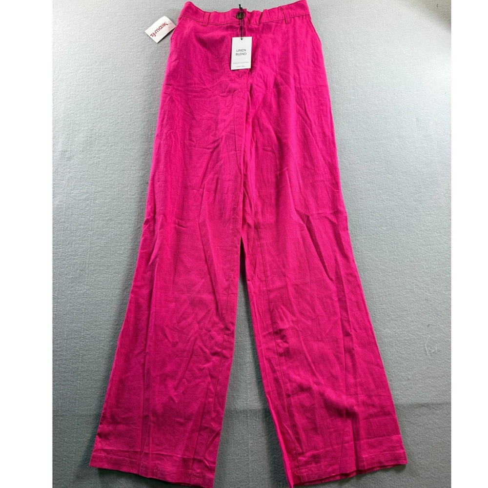 Love Tree Wide Leg Pants Women M Pink Linen Blend High Rise Elastic Waist 28x31